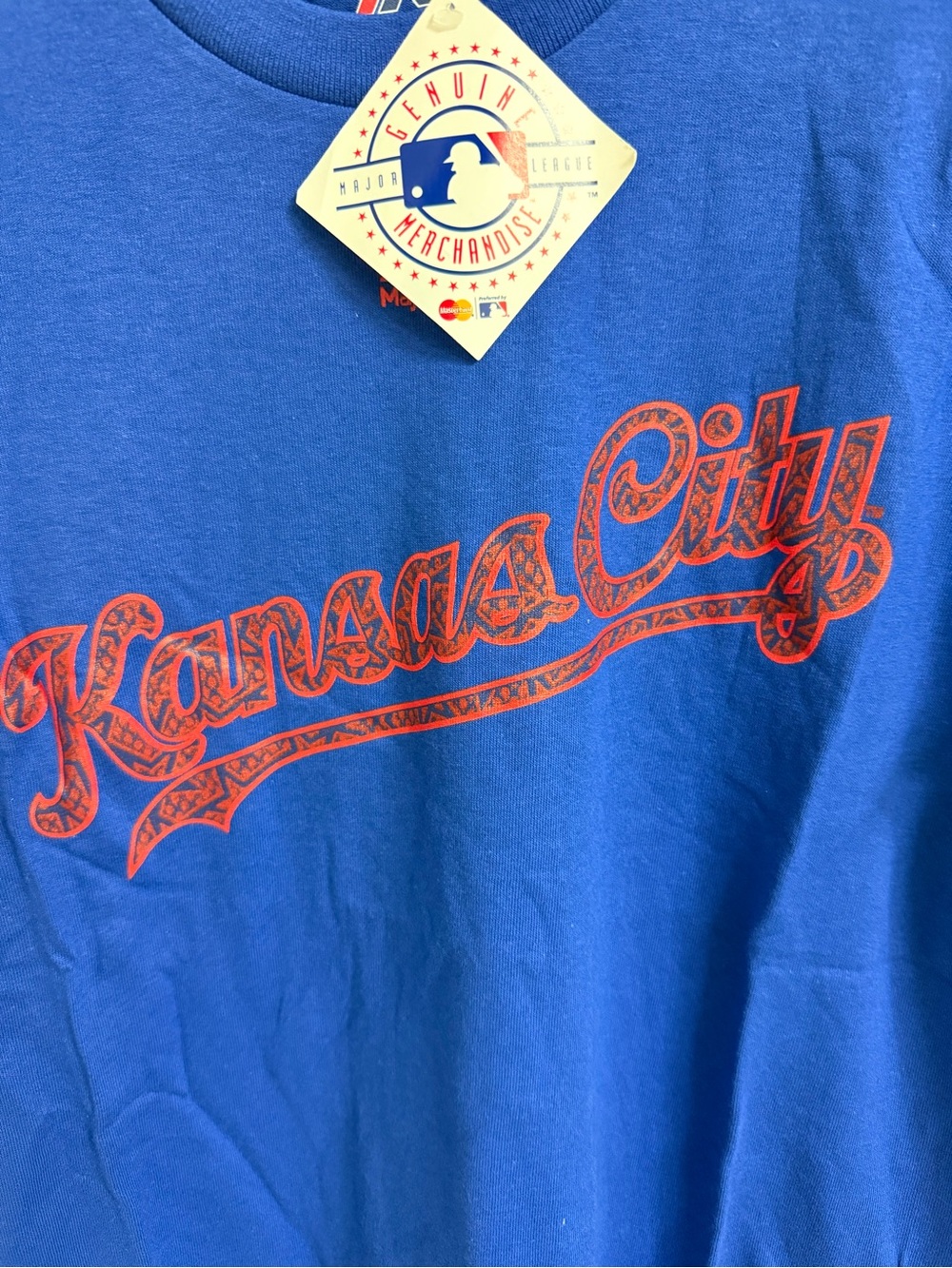 Majestic Royal Blue Tee with Red Script Logo